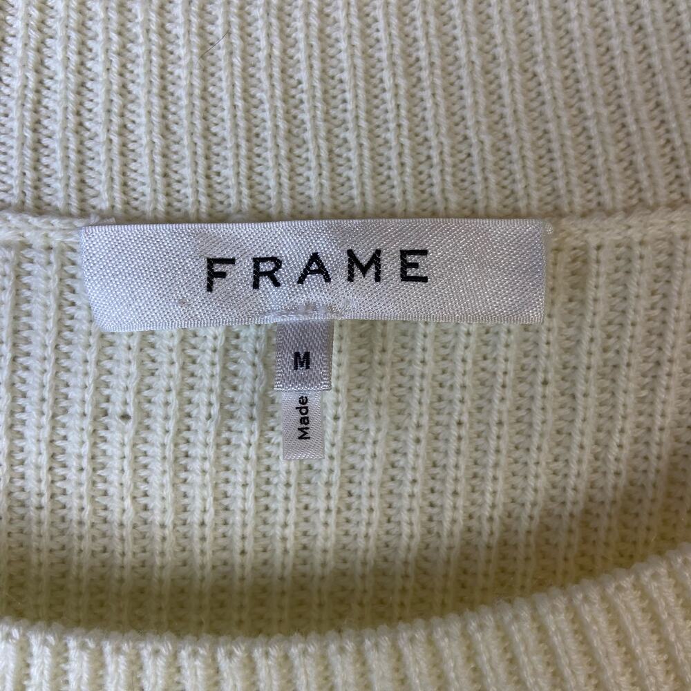 Frame Merino Wool Blend Sweater Women's Medium Cream Ruffle Ribbed Knit Dolman - Picture 6 of 10